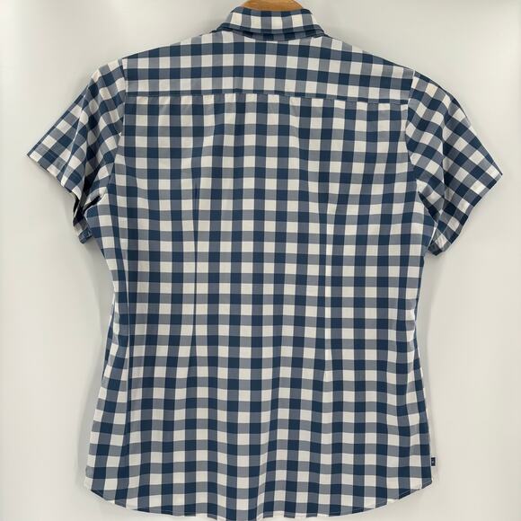 Mizzen & Main 2XL Trim Fit Blue White Plaid Short Sleeve Button Up Shirt - Picture 5 of 5